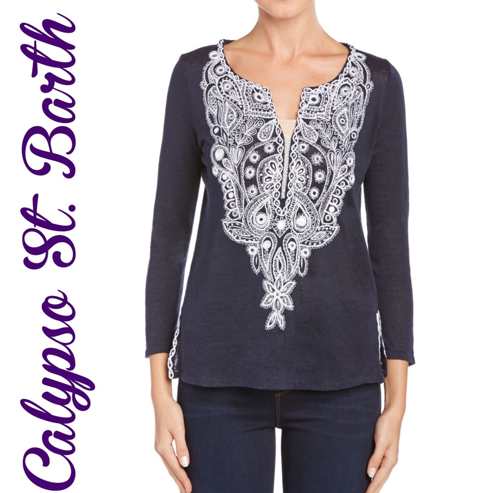 Embroidered Linen peasant top